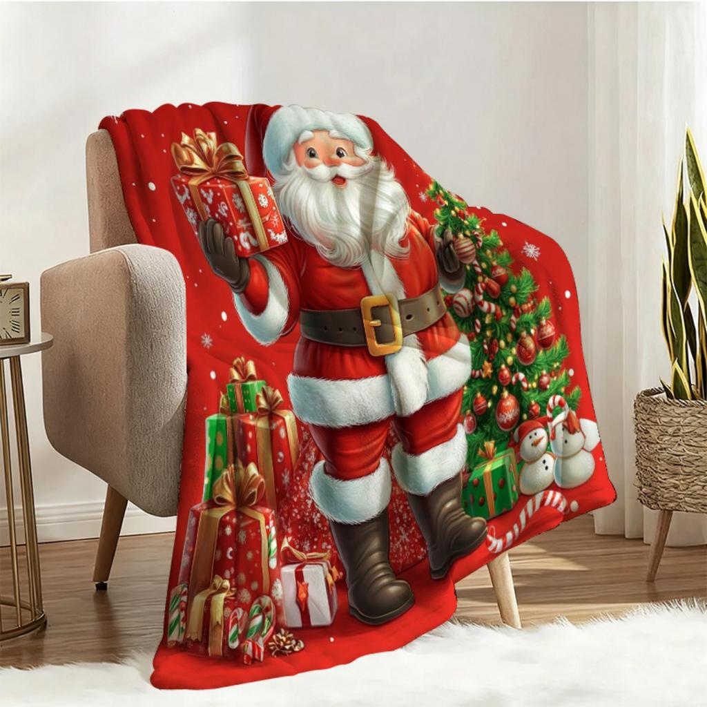 1pc Christmas Santa Claus Blanket - Soft Flannel Throw for Sofa Bed Living Room Travel Camping - Red Holiday Festive Decor Gift