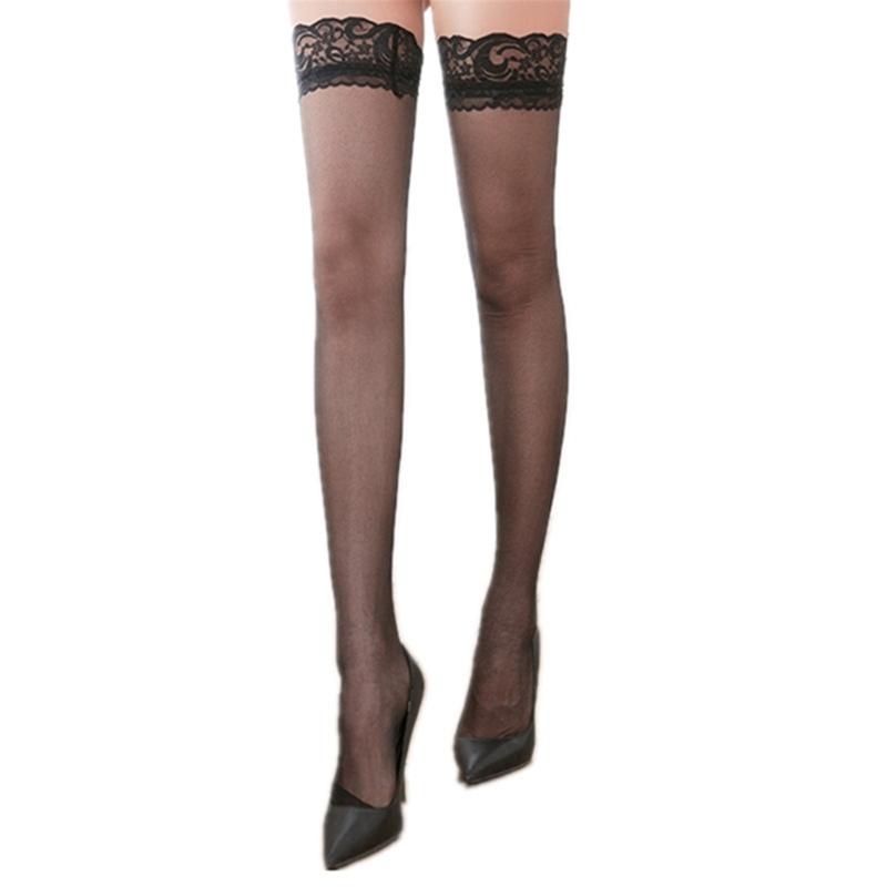Women Plus Size Silky See Through Thigh High Stockings Colorful Floral Lace Top Over Knee Long Socks Lingerie Hosiery