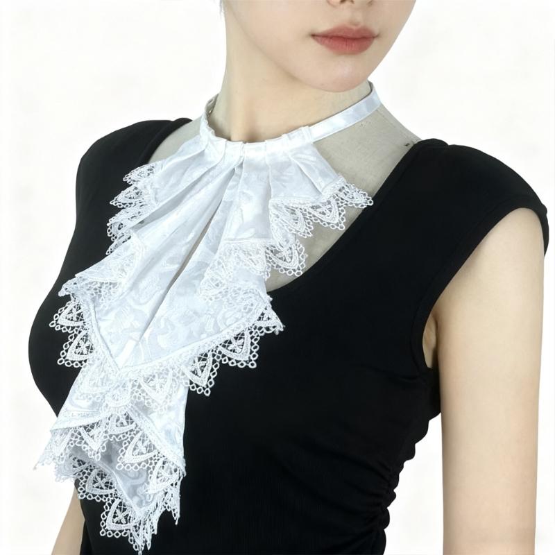 Col Volanté Multi-Niveaux Amovible Pour Chemisiers Robes Accessoire Mode Gothique En Blanc