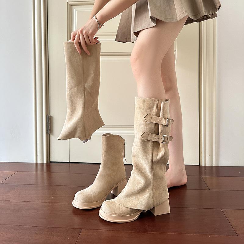 Two Piece Long Short Boots Womens Shoes  Autumn Winter New Detachable Women's Boots High-heeled Thick Soled High Boots Women