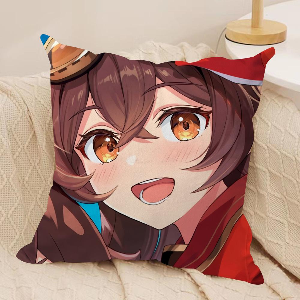 Amber Cute Genshin Impact Cushion Cover Silky Short Plush Invisible Zipper Dustproof Sofa Pillow Case For Home Decor