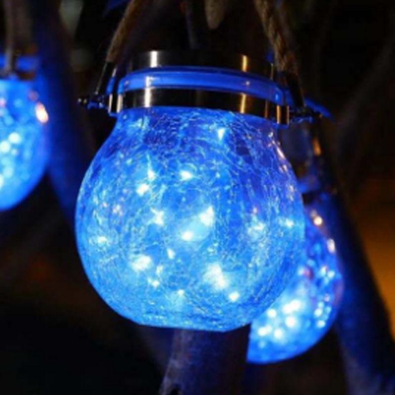 Solar Crackle Mason Jar Light for Garden, Balcony, or Tree Hanging Decor