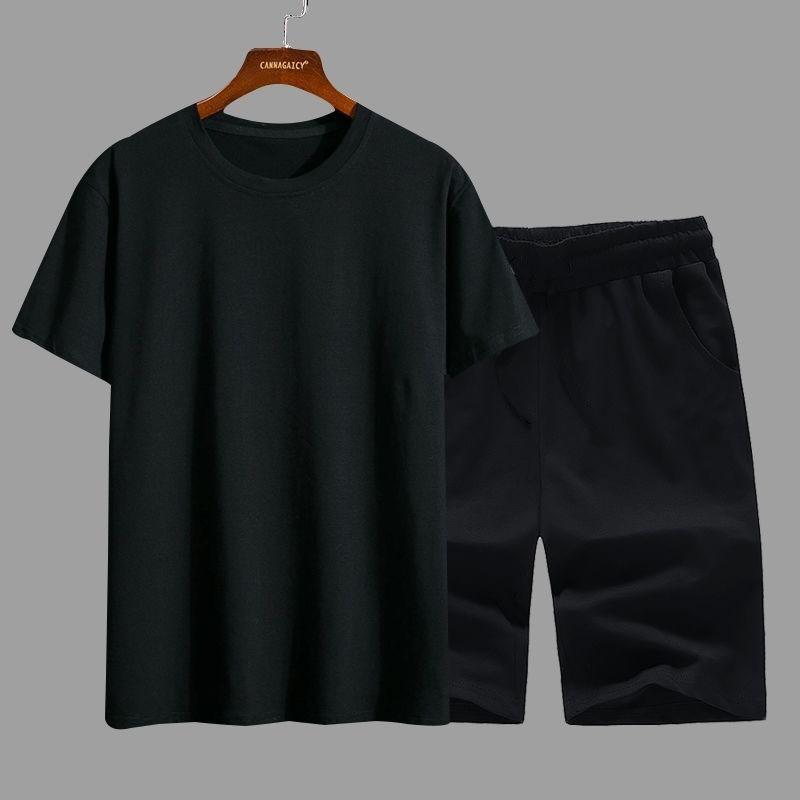 

Men s Sports Suit Summer Solid Color Simple Loose Short-sleeved Shorts Two-piece Suit XXXXL чорний