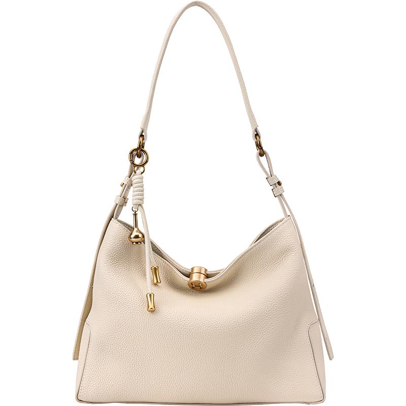 Honggu Annafu Genuine Leather Hobo Shoulder Bag кремово-белый