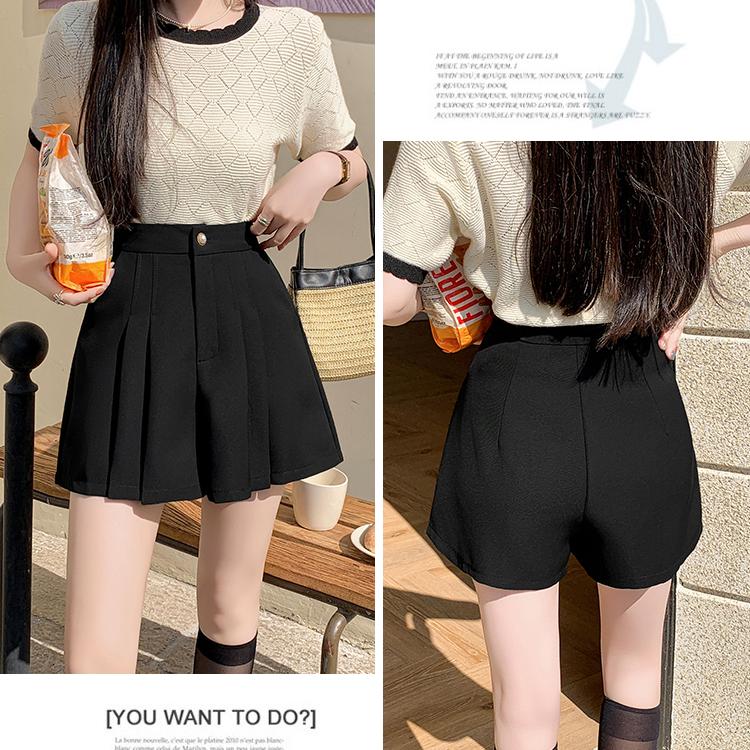 High Waist Pleated Pants Irregular  Women A-line Short Simple and Versatile