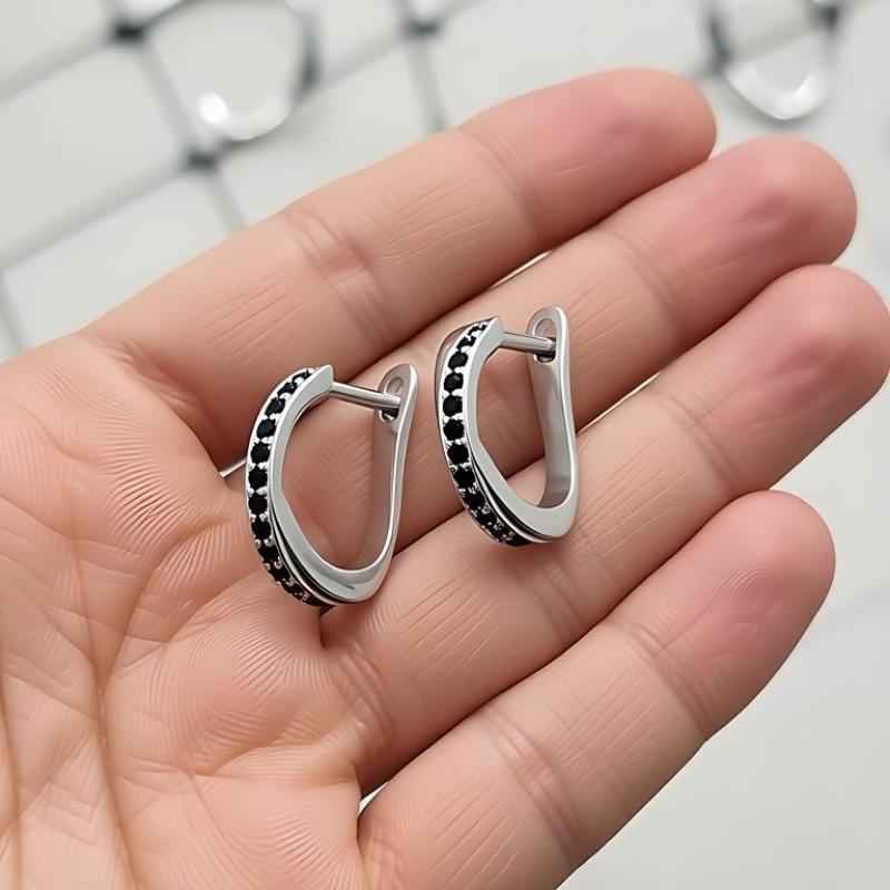 Black Awn Kreuz-Creolen, schwarze Stein-Ohrringe für Damen, Creolen