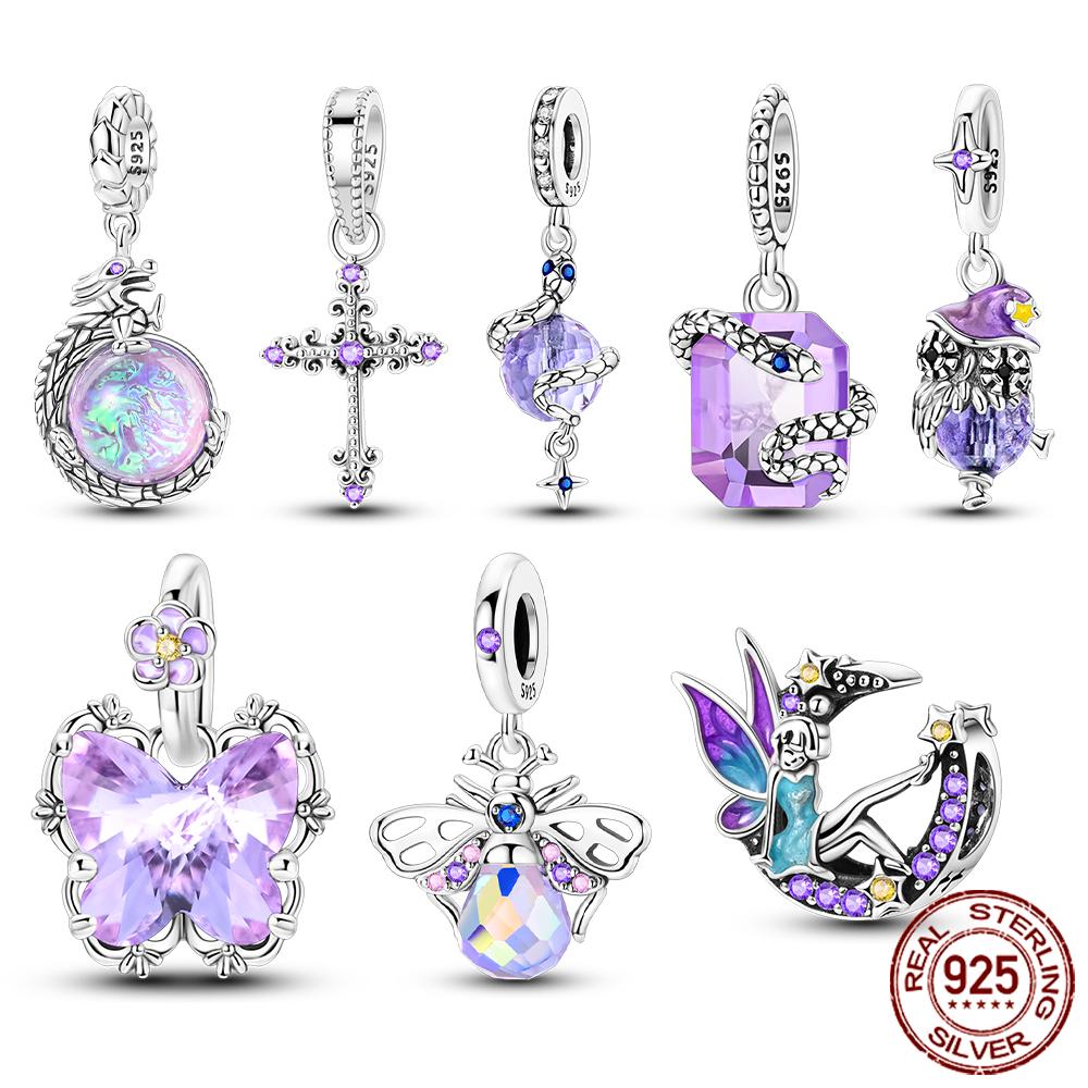 Girl Original Mystic Purple Charms Metal Charm Pendants Beads Fit Bangle Necklace Accessory Gift Ideal for Elegant Fashion Beautiful Lovely Exquisite