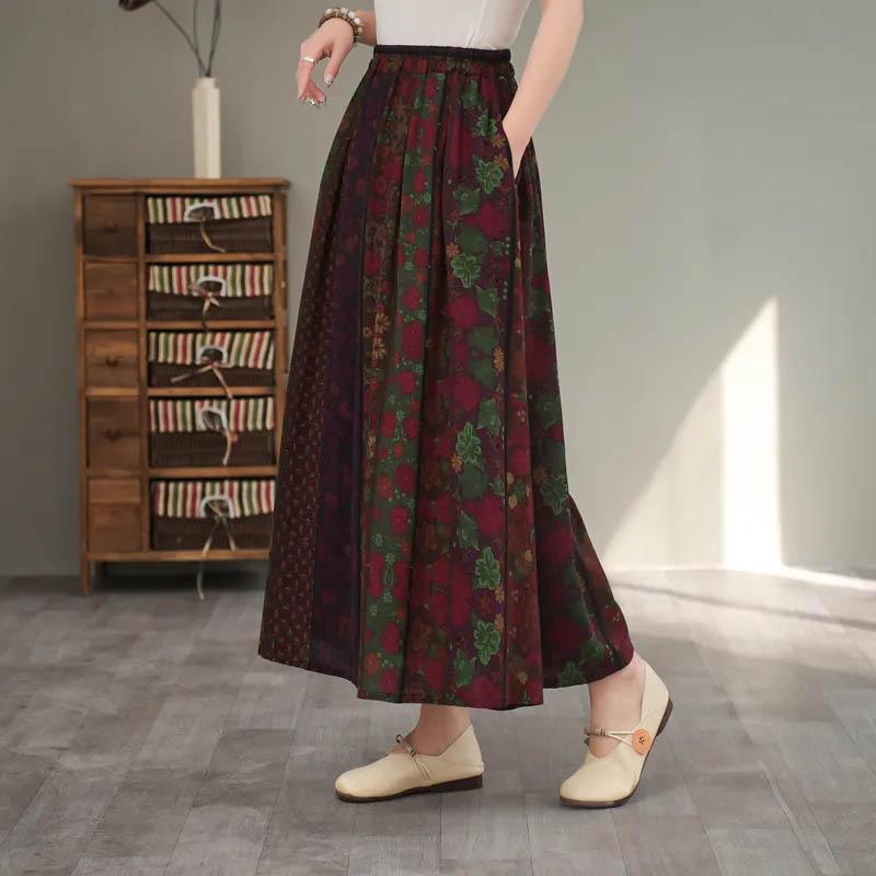 Skirt for Women Casual Vintage Floral Elastic High Waist Long Loose Trousers Stretchy Slim Skirt