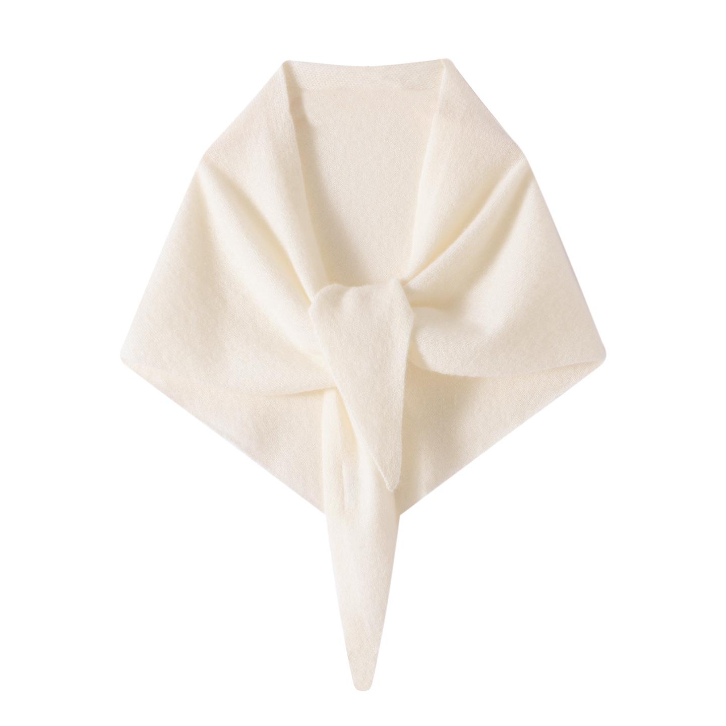 Women s 100% Cashmere Knit Triangle Shawl Scarf - Solid Color, Warm Neck Gaiter, Autumn/Winter Accessory One Size белый
