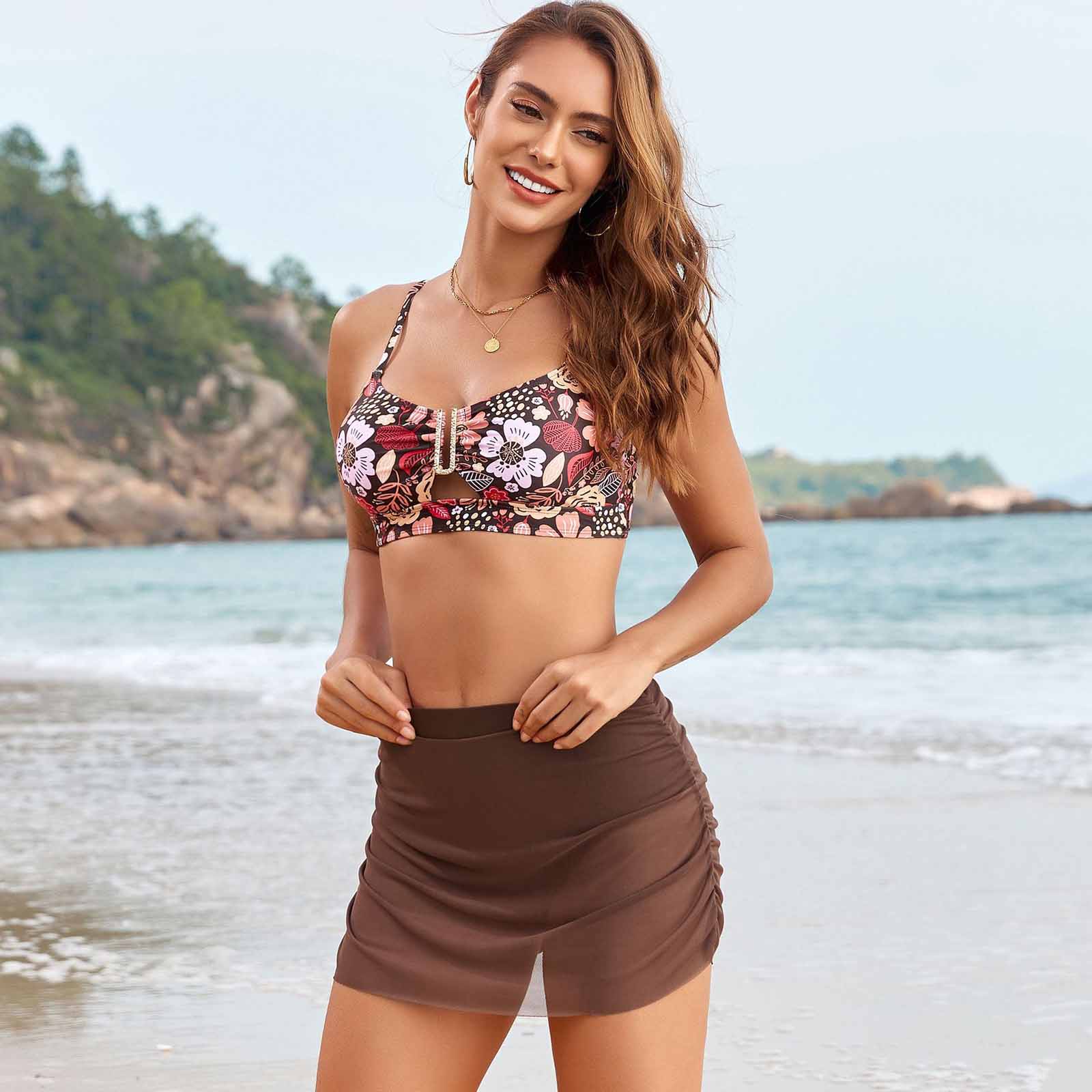 Сет из сетчатого бикини с принтом для женщин, Прозрачный раздельный купальник-сетка, Отдельный пляжный купальник XXL