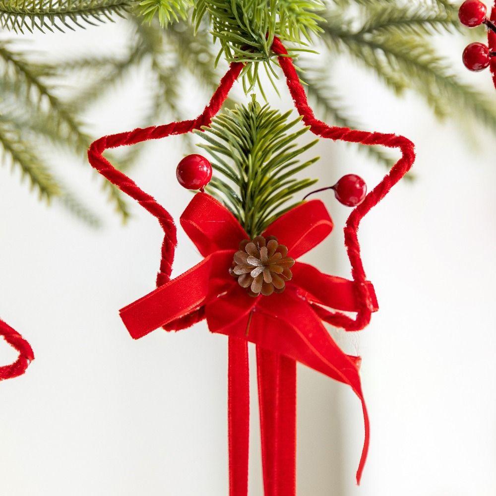 Iron Retro Christmas Bell Red Star Bow Car Decoration Xmas Tree Hanging Bells  Home Decoration