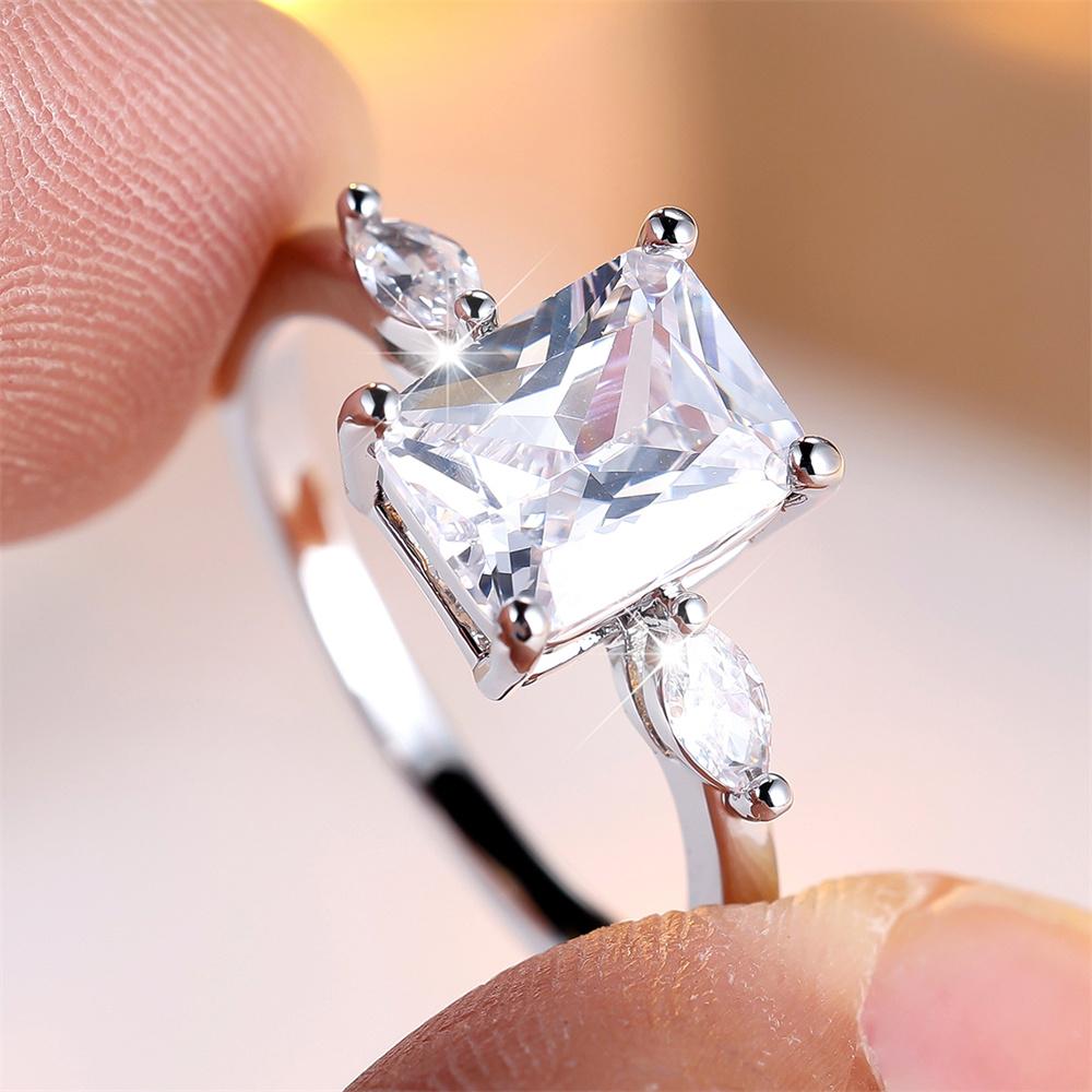 Rectangle Crystal Stone White Zircon Rings For Women Classic CopperColor Engagement Bands Wedding Jewelry Bridal Birthday Gifts