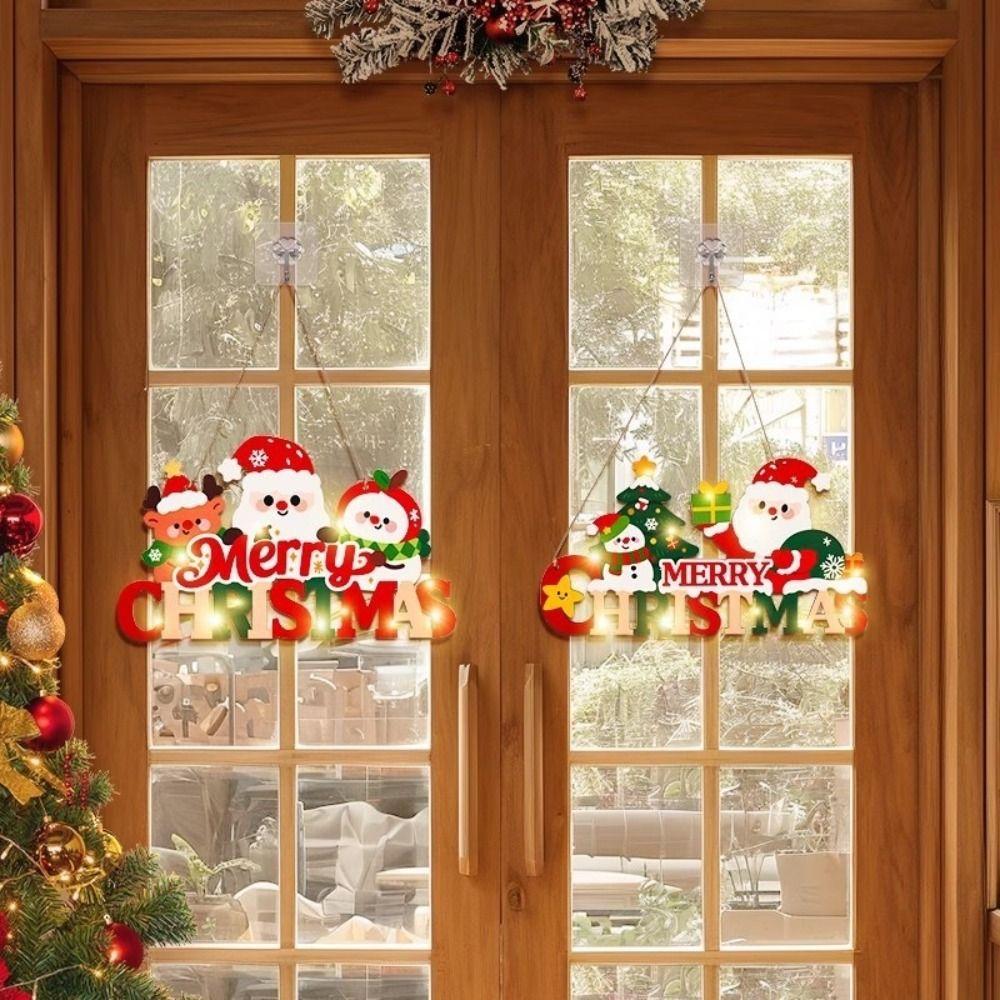 3D Wooden Christmas Door Sign Light Up Wooden Christmas Ornament Party Supplies