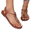 Fashion Bohemian Style Women's Beaded Flat Sandals Casual Clip Toe Soft Sole Beach Shoes Woman Lightweight Elastic Band Summer Sandals