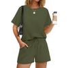 Women's Casual Pullover Top and Shorts Set Loose Fit Solid Color Two Piece Outfit Soft Fabric Lightweight Summer Loungewear