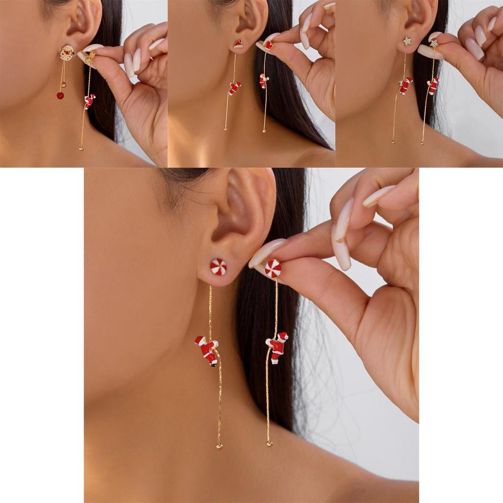 Christmas Snowman Star Shape Alloy Earrings For Women Holiday Festive Jewelry