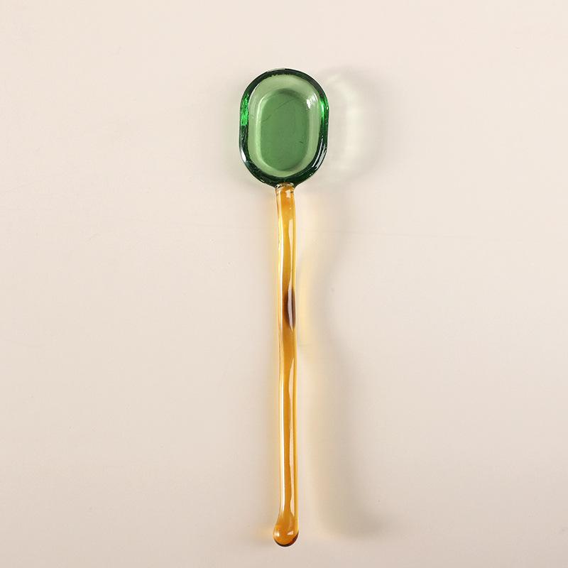 

Creative Glass Milk Dessert Spoons Colored Transparent Coffee Fashion Dessert Stirring Spoon Long Handle Spoon Kitchen Tableware жовтий