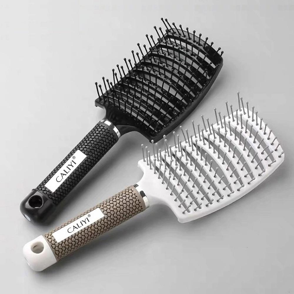 Brosse Peigne à Cheveux Professionnelle Courbée Ventilée pour un Séchage au Sèche-Cheveux Plus Rapide Brosse Démêlante à Palette pour Cheveux Mouillés Secs Bouclés Lisses