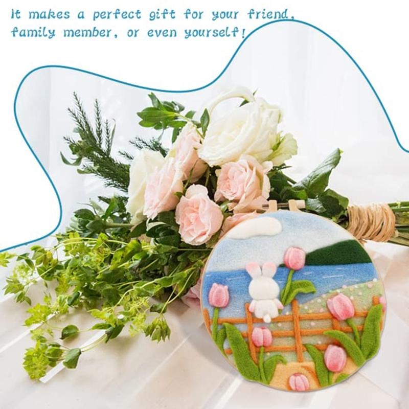 Florals Felting Starter Set Featuring Natural Linen And Practical Tool For New Craft