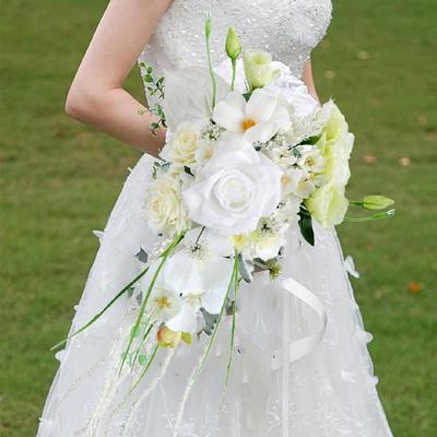 1 Pc Wedding Bouquets for Bride Water Drop Artificial Silk Flower Wedding Bouque Bridal Holding Bouquet for Boho Wedding Ceremony Anniversary Decor