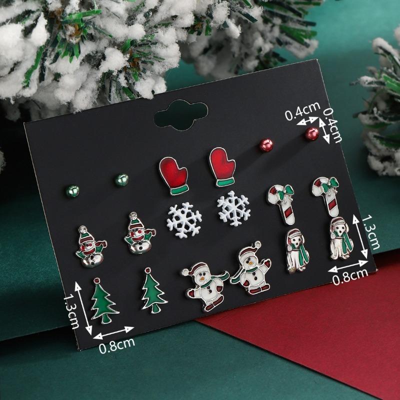 Pair/set of hot-selling Christmas cartoons, cute personalized Christmas tree, snowman alloy material stud earrings set