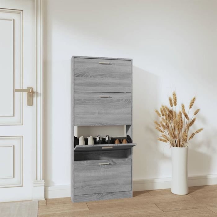 VidaXL Shoe Cabinet Sonoma Grey 59x17x150 Cm Engineered Wood 342524