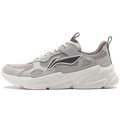 Li Ning Flowing Fire Tejido Cuero Sintético Zapatillas Retro de Papá Malla Antideslizante Transpirable Caña Baja Zapatos Casuales Zapatillas Hombre Gris AGCT387-2