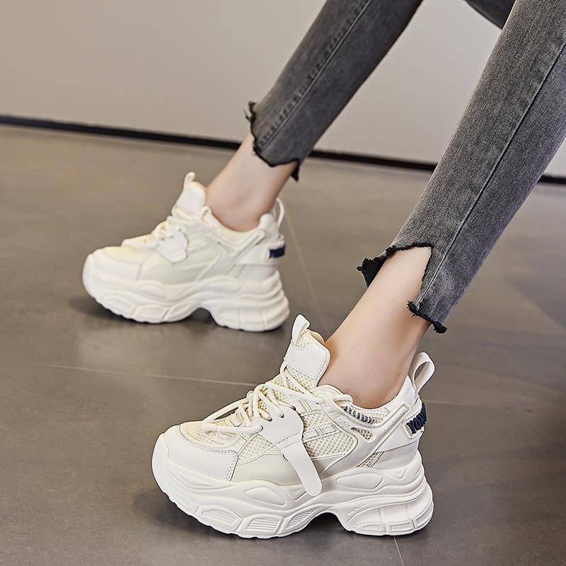 Women's 8cm Height-Increasing Breathable Chunky Sneakers - Thick-Soled Mesh Casual Shoes A8682