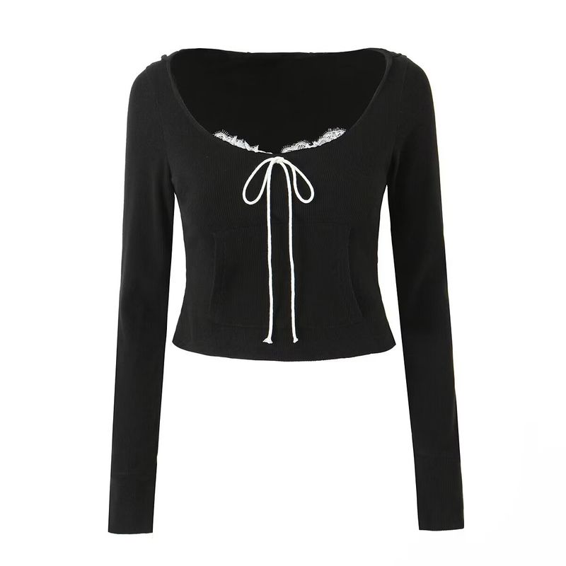 

Осень Новая Женская одежда 2025 Стиль Чистого Желания Кружевная Отделка Капюшон Длинный рукав Маленькая Рубашка Плиссированные Брюки Юбка Костюм Black Tops L