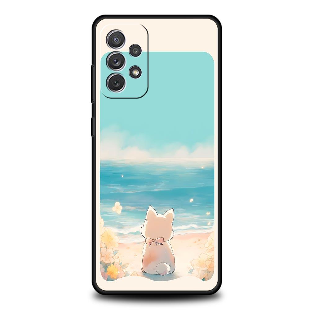 Cute Cartoon Black Cat Phone Case for Samsung A57 A37 A51 A71 A21S A17 A15 A25 A41 A23 A33 A53 A73 A07 A05S A13 A35 A55 5G Cover