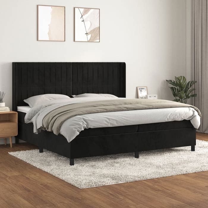 3132821 vidaXL Bed with Box Spring and Mattress Black 200x200 Cm Velvet