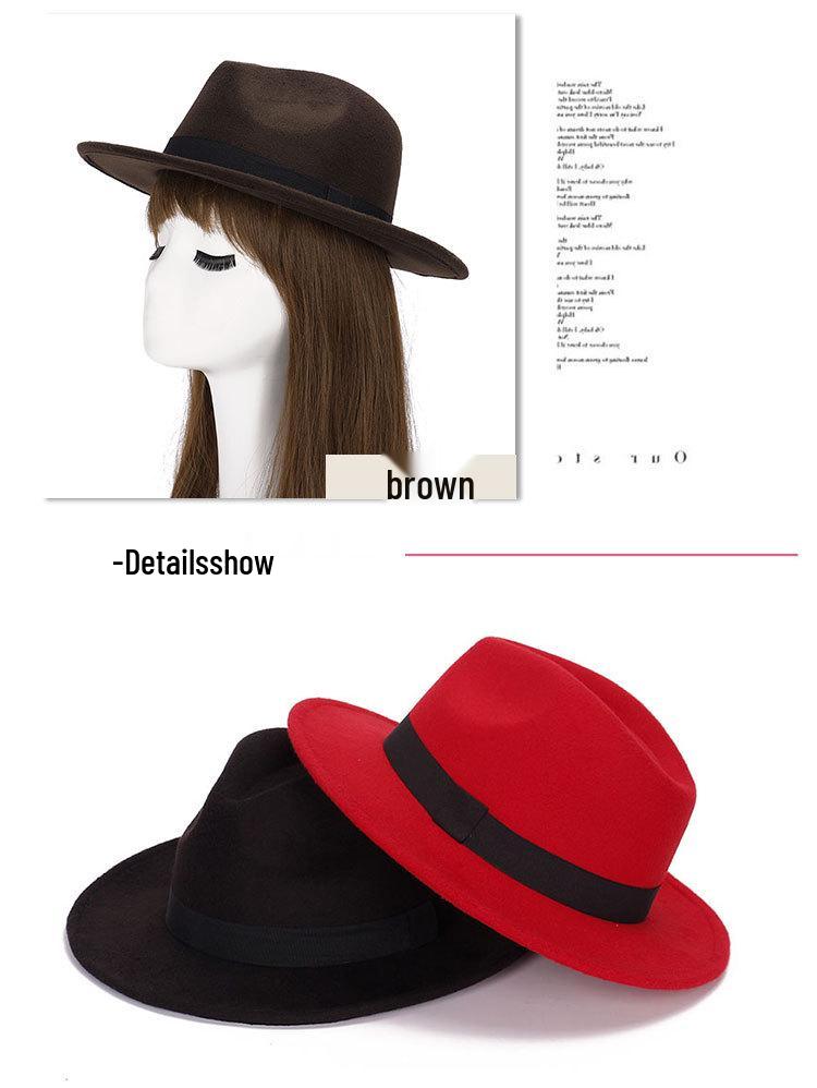 Zhen Yueqi Unisex Korean Style Jazz Fedora Hat, Wool-Blend, Wide Brim, Autumn/Winter.
