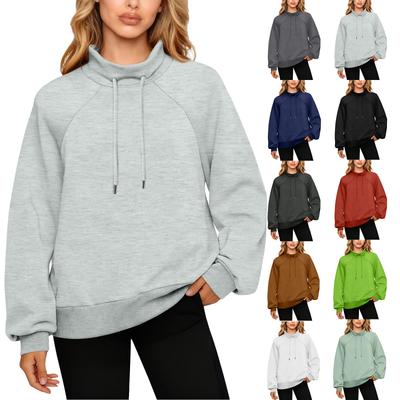 Damen Stehkragen Sweatshirt Oversized Rollkragen Kordelzug Pullover Langarm Oberteil