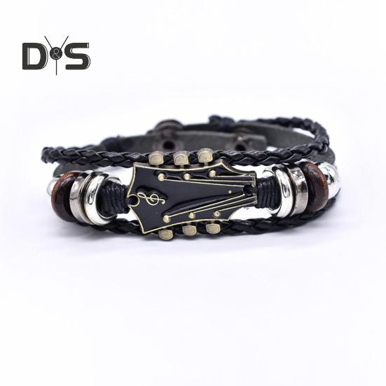 2/3 ks Náramek na punkovou kytaru Retro umělá kůže Zinková slitina Rock Music Náramek Ručně vyrobený pletený vícevrstvý zavinovací náramek pro muže