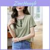 Tshirt Summer Casual Cotton Blend With Color Blocking Design Forwomen