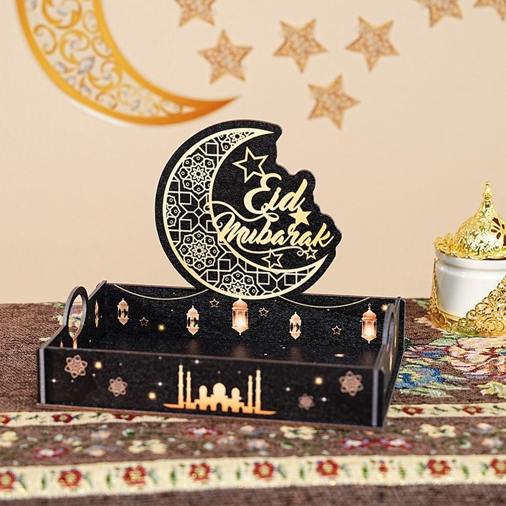 Stern Mond Ramadan Holztablett Handgefertigter Lebensmittelhalter Eid Mubarak Snacktablett Eid Mubarak Feier