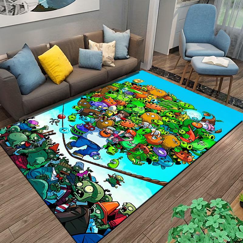 Piante Cartone Animato Colorate vs. Tappeto Design Zombi Adatto per l'uso come tappetino antiscivolo per giochi per divani del soggiorno e della camera da letto