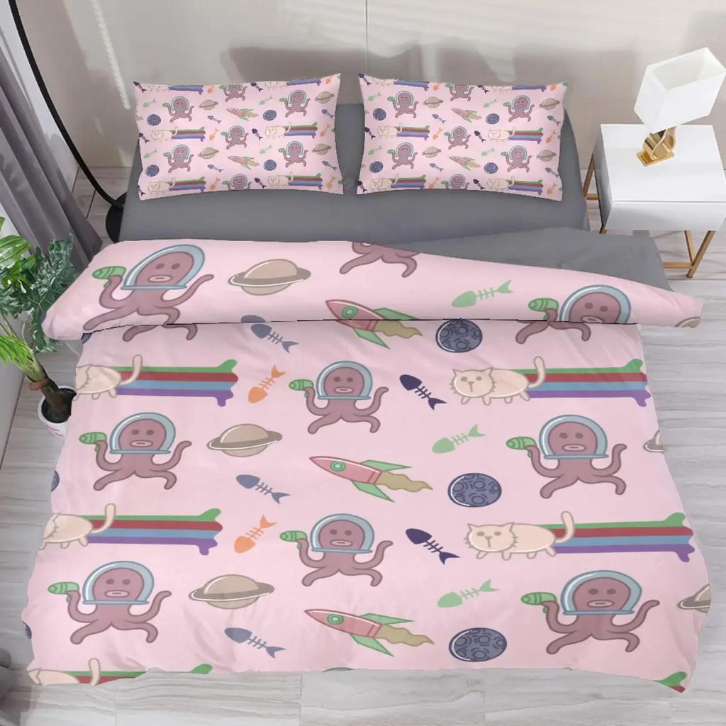 Alien UFO Duvet Cover Queen Boys Kids Supernatural Martiansal Beings From Other Planets Head of An Alien Polyester Qulit Cover