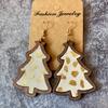 Wood Christmas Tree Dangle Earrings Women Leopard Grow Print Genuine Leather Christmas Earring New Year Ear Jewelry Gift