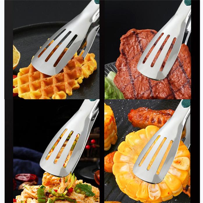 Stainless Steel Food Tongs with Silicone Handle Non-Slip BBQ Grill Clamp Cooking Buffet Kitchen Tools