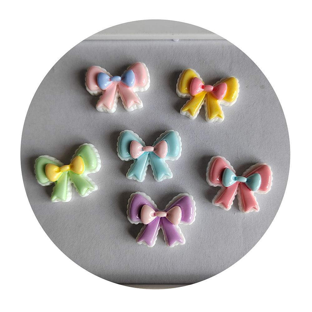 Kawaii Resin Bow Cabochon Flat Back Bowknot Charms Candy Color Bow Tie Embellishments Flatback Resin Charms for Hair Clips