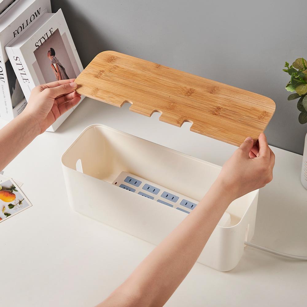 Cable Management Box Bamboo Cover Wire Junction Board Storage Box Hide Wires Power Strips Desk shelf Cable Makeup Organizer Boxs