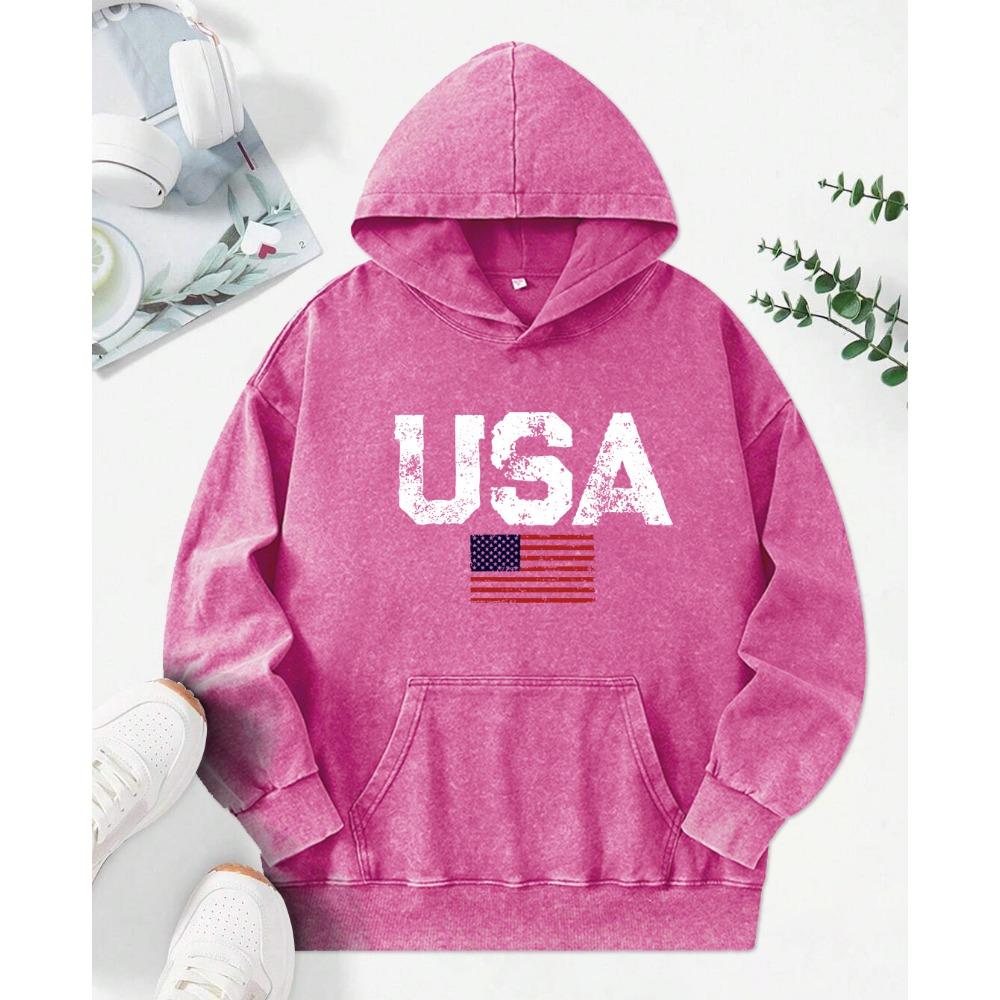Retro USA Potisk Písmen Prané Mikiny Módní Kapsa Mikina Ležérní Bavlněné Pulovry Oversized Dámské Dámské Oblečení