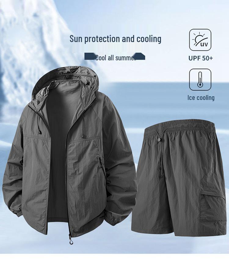 Couple's Outdoor Summer UV-Protection Hooded Ice Silk Sport Suit Set
