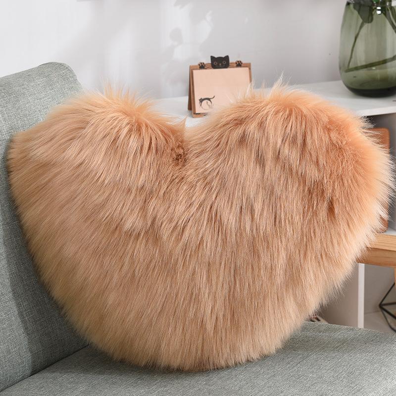 Creative Heart-shaped Plush Pillow Cushion Cushion Core Sofa Lumbar Cushion Office Seat Imitation Wool Cushion