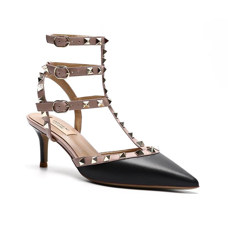 Genuine Leather Summer Women's Gladiator Sandals 2024 New Star Style Luxury Brand Rivet High Heels Designer Women's Pumps 33-41