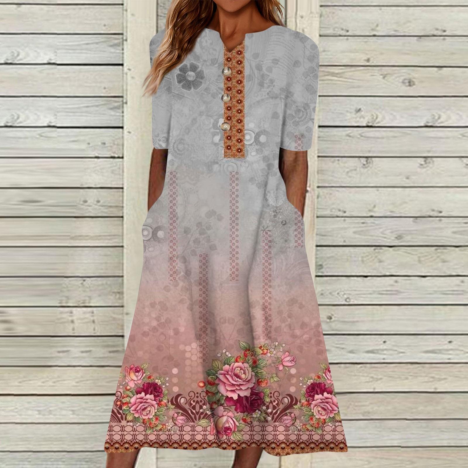 

Женское летнее повседневное свободное платье с v-образным вырезом и короткими рукавами с принтом XL