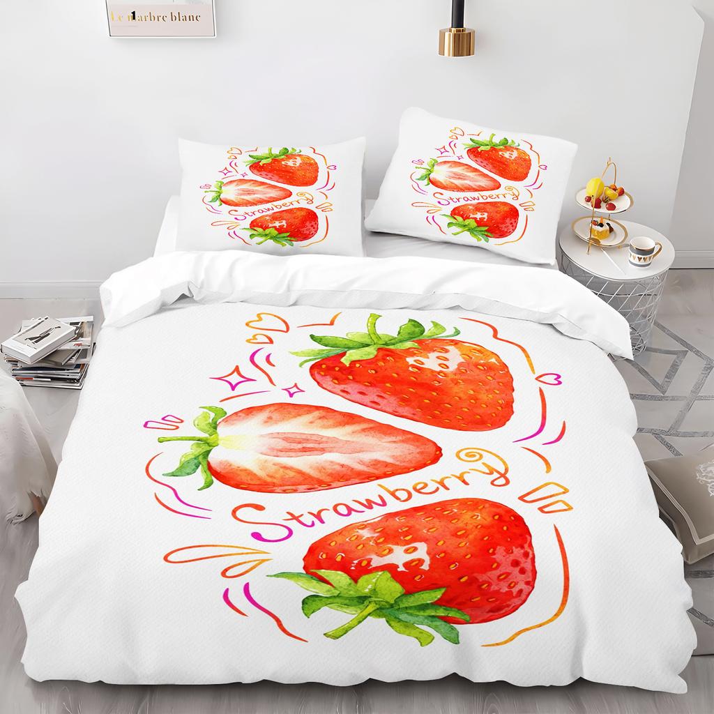 Strawberry Duvet Cover Cartoon Print 3D Exquisite Digital Printing Bedding Set Comforter Bed Youth Home Decor Kids Girls Gift