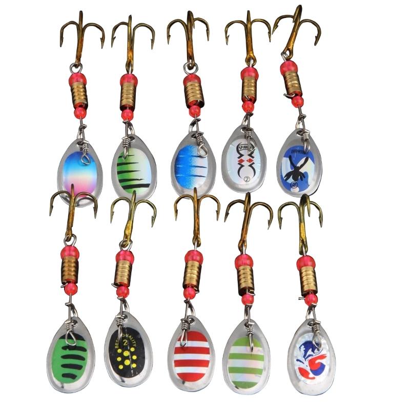 

10Pcs Spoon Metal Hard Spinner Baits Lures Bass Spinner Swimbaits Silver Golden 1