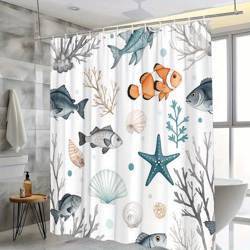 

Ocean-Themed Shower Curtain - Vibrant Marine Life Design, Polyester, Washable, Easy Installation, Minimalist Bathroom Decor W90XH180cm